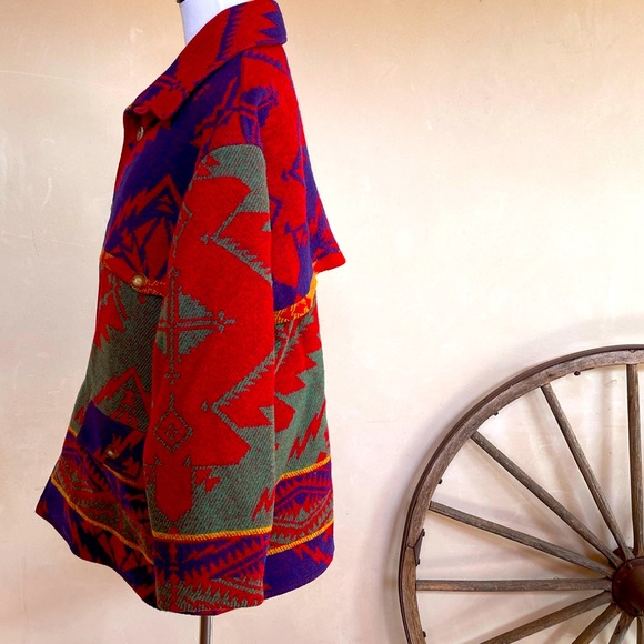 RALPH LAUREN COUNTRY Vtg 80s Colorful Wool Indian Blanket Coat Womans M USA RARE - Picture 5 of 16